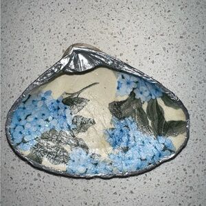 Decorative Decoupage Shell Dish with Blue Floral Design